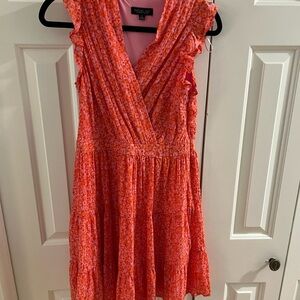 Rachel Zoe Orange Pink Flutter Sleeve Mini Dress